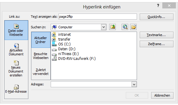 Hyperlink in Word setzen.